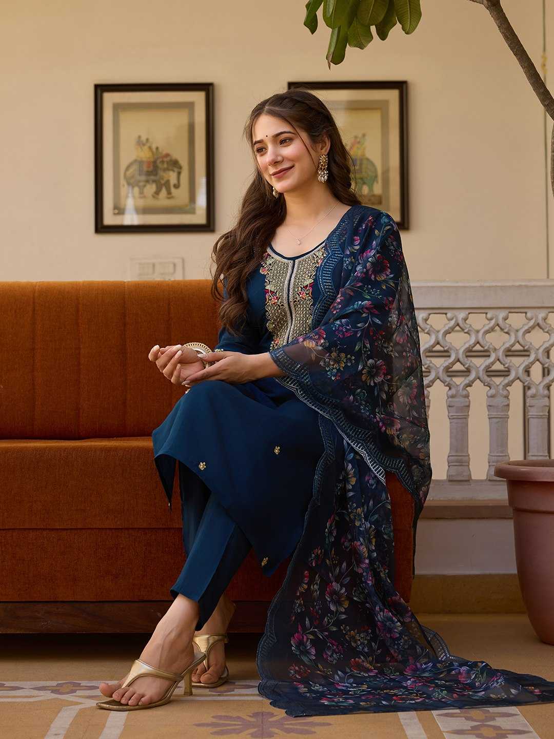 Chanderi Cotton  Embroidery Churidar Suits